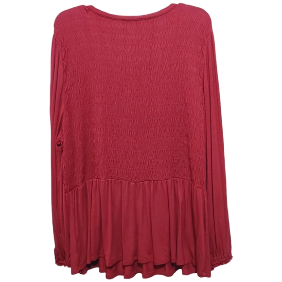 Lane Bryant Burgundy Red Ruched Long Sleeve Blouse Women's Size 3X 22/24 - Picture 2 of 7